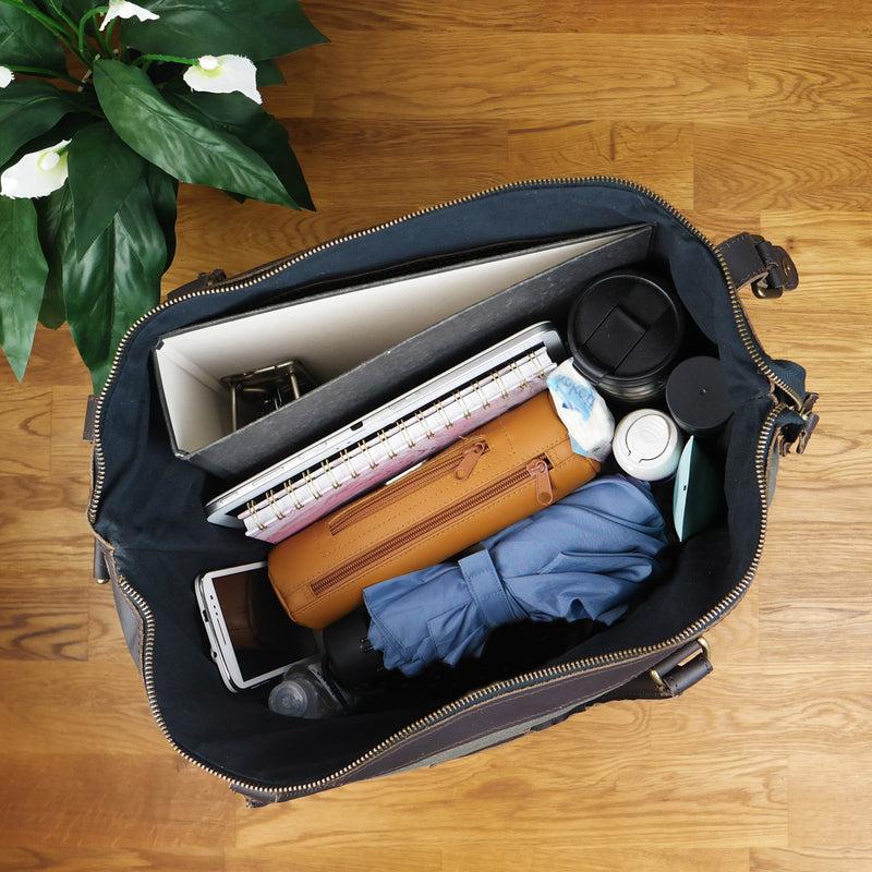 Leconi XXL Shopper Schultertasche Beuteltasche Leder Canvas grau LE2005 Verkauf
