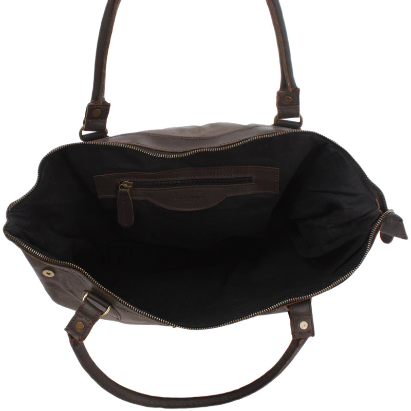 Leconi XXL Shopper Schultertasche Beuteltasche Leder Canvas grau LE2005 Verkauf