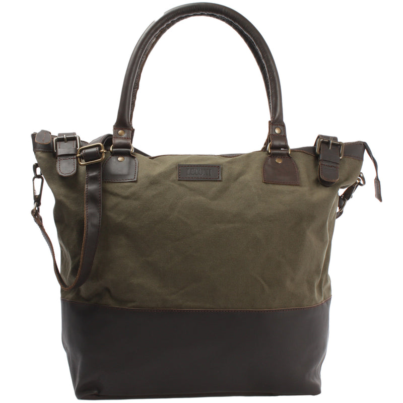 Leconi XXL Shopper Schultertasche Beuteltasche Leder Canvas grün LE2005 Angebote