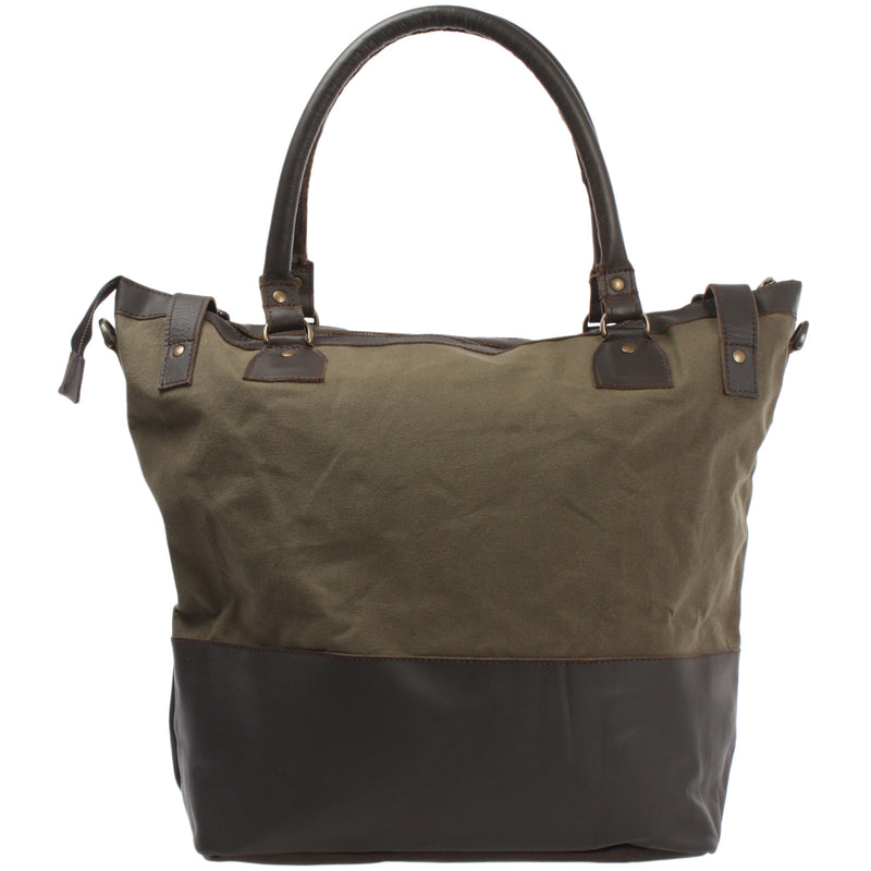 Leconi XXL Shopper Schultertasche Beuteltasche Leder Canvas grün LE2005 Angebote