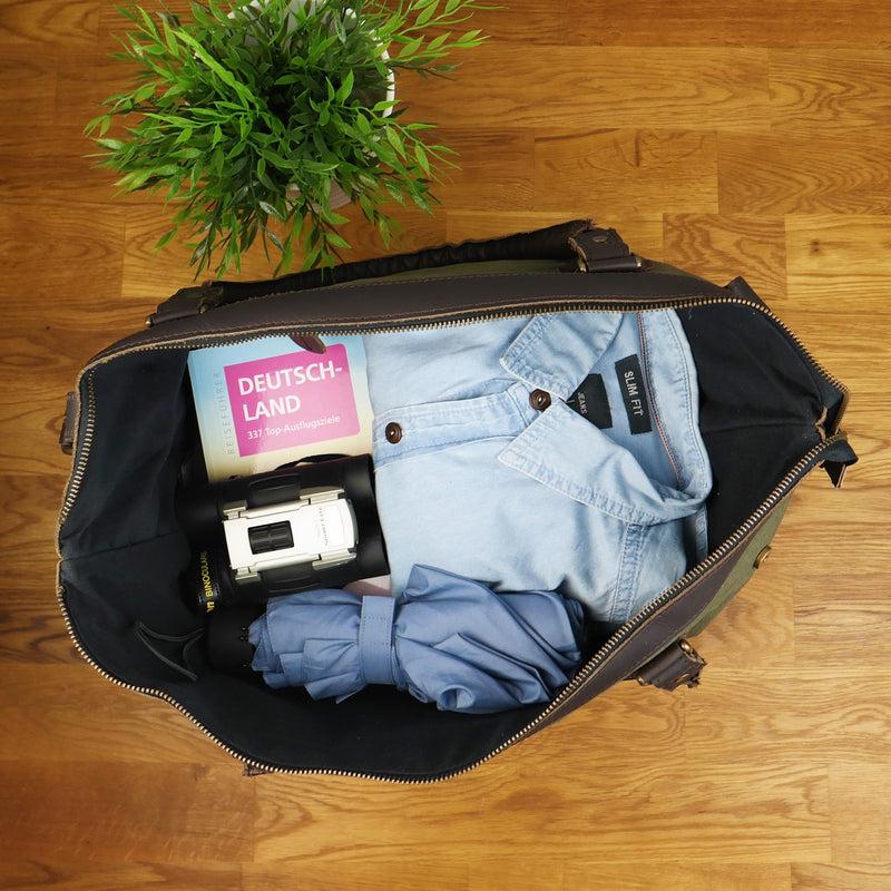 Leconi XXL Shopper Schultertasche Beuteltasche Leder Canvas grün LE2005 Angebote