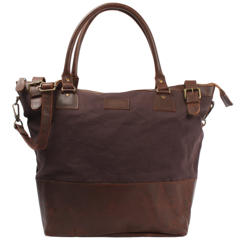Leconi XXL Shopper Schultertasche Beuteltasche Leder Canvas mokka LE2005 Hotsell