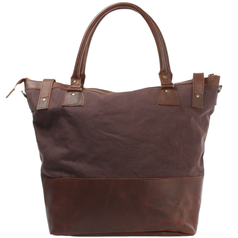 Leconi XXL Shopper Schultertasche Beuteltasche Leder Canvas mokka LE2005 Hotsell
