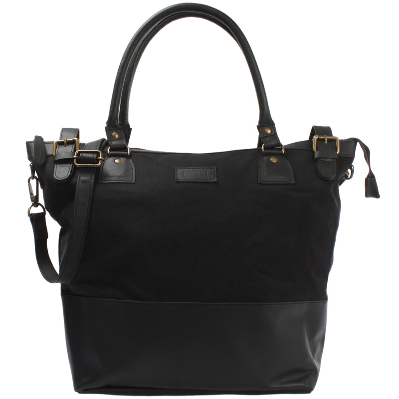Leconi XXL Shopper Schultertasche Beuteltasche Leder Canvas schwarz LE2005 Schlussverkauf