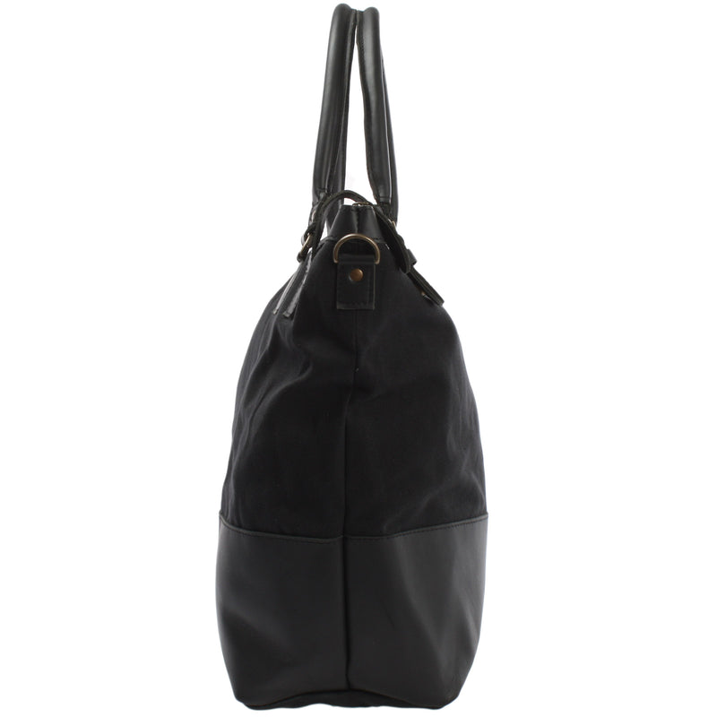 Leconi XXL Shopper Schultertasche Beuteltasche Leder Canvas schwarz LE2005 Schlussverkauf