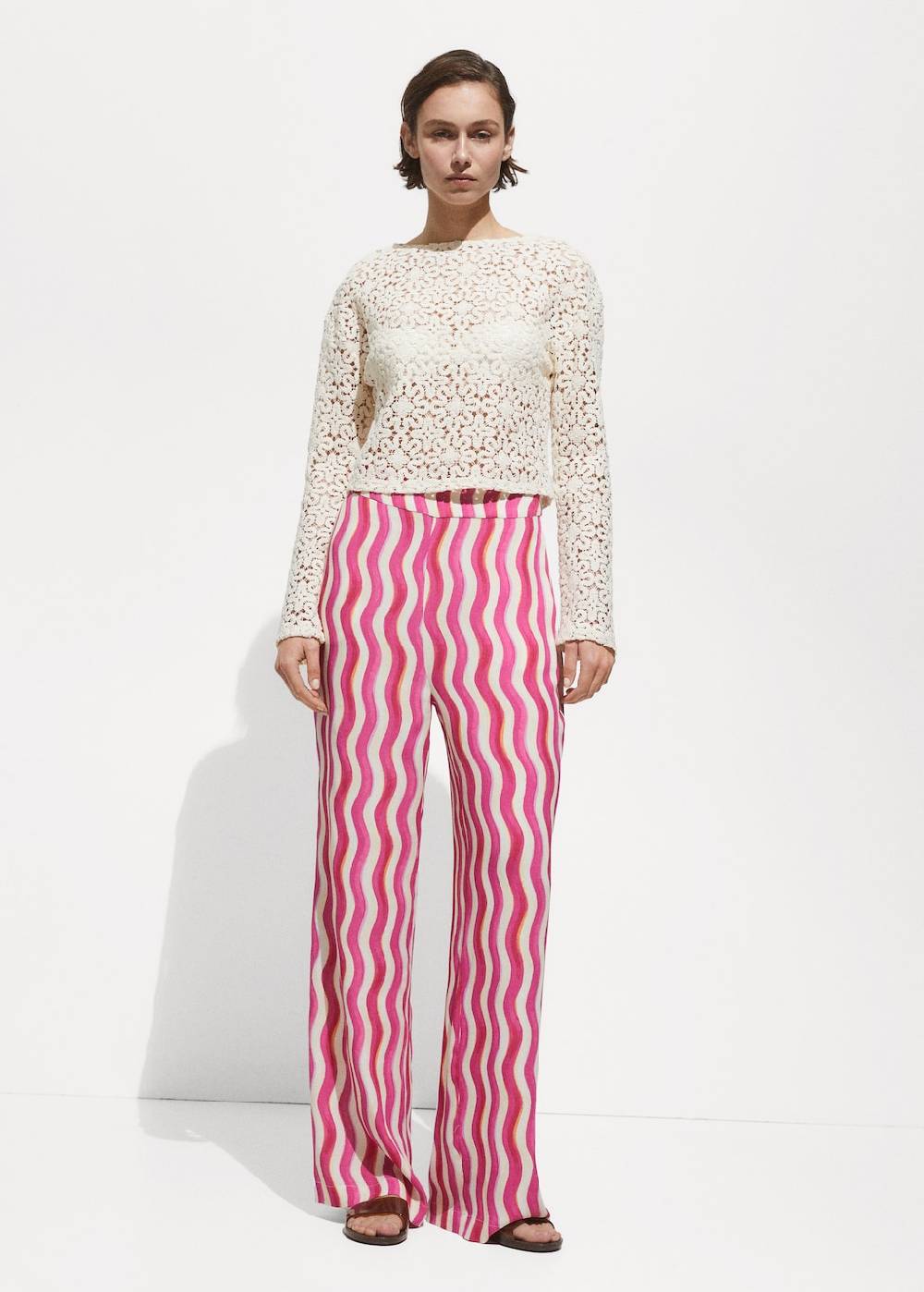 Mango Gemusterte Wideleg-Hose Limitierter Zeitrabatt