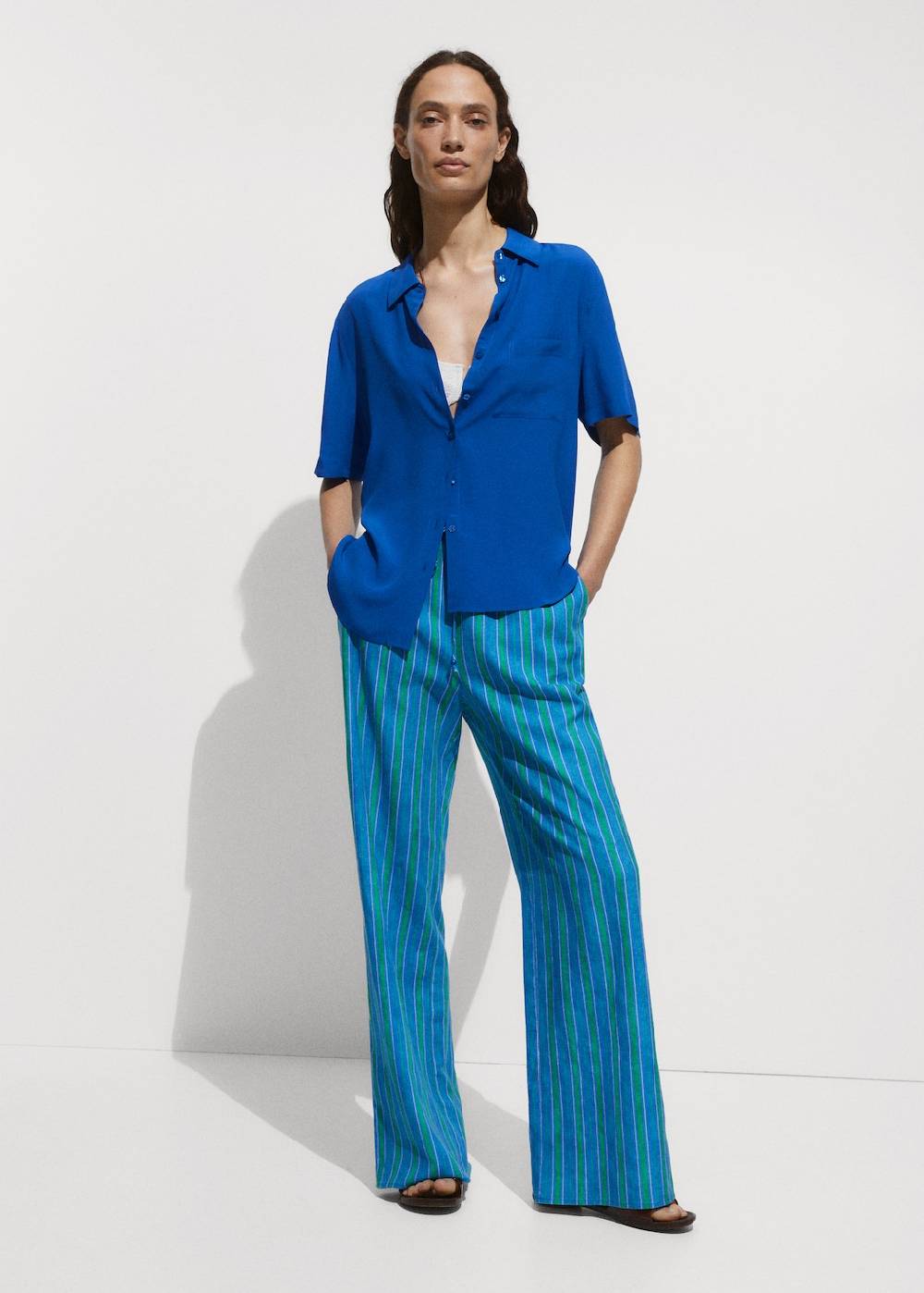 Mango Leinenhose mit Streifenmuster Clearance-Verkauf