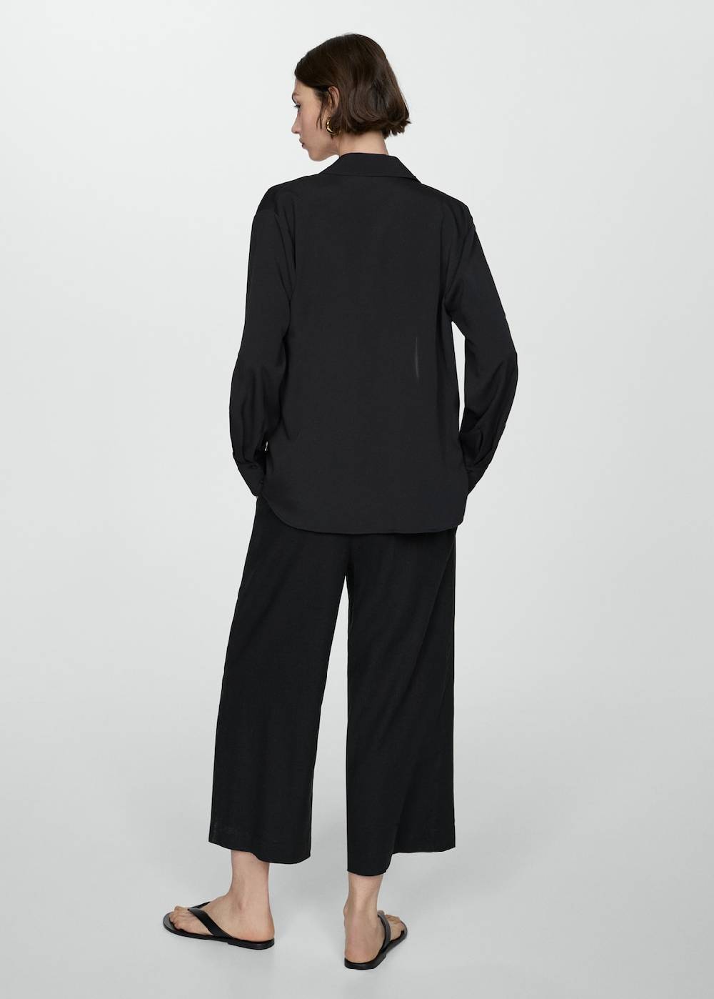 Mango Wideleg-Leinenhose Kostenloser Versand international
