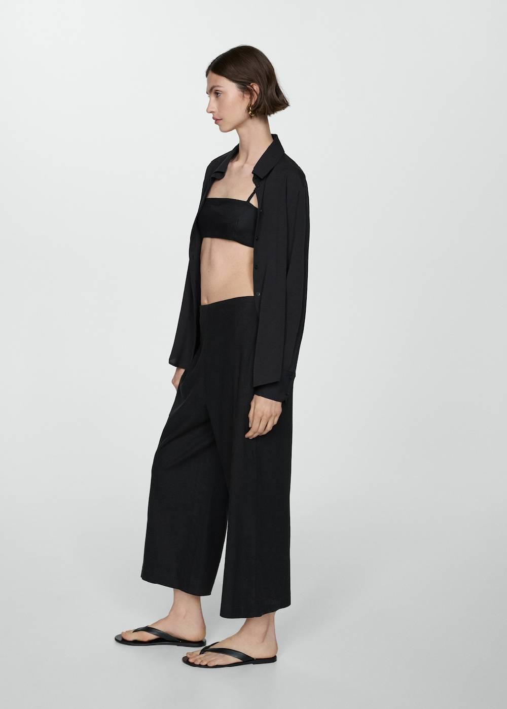 Mango Wideleg-Leinenhose Kostenloser Versand international