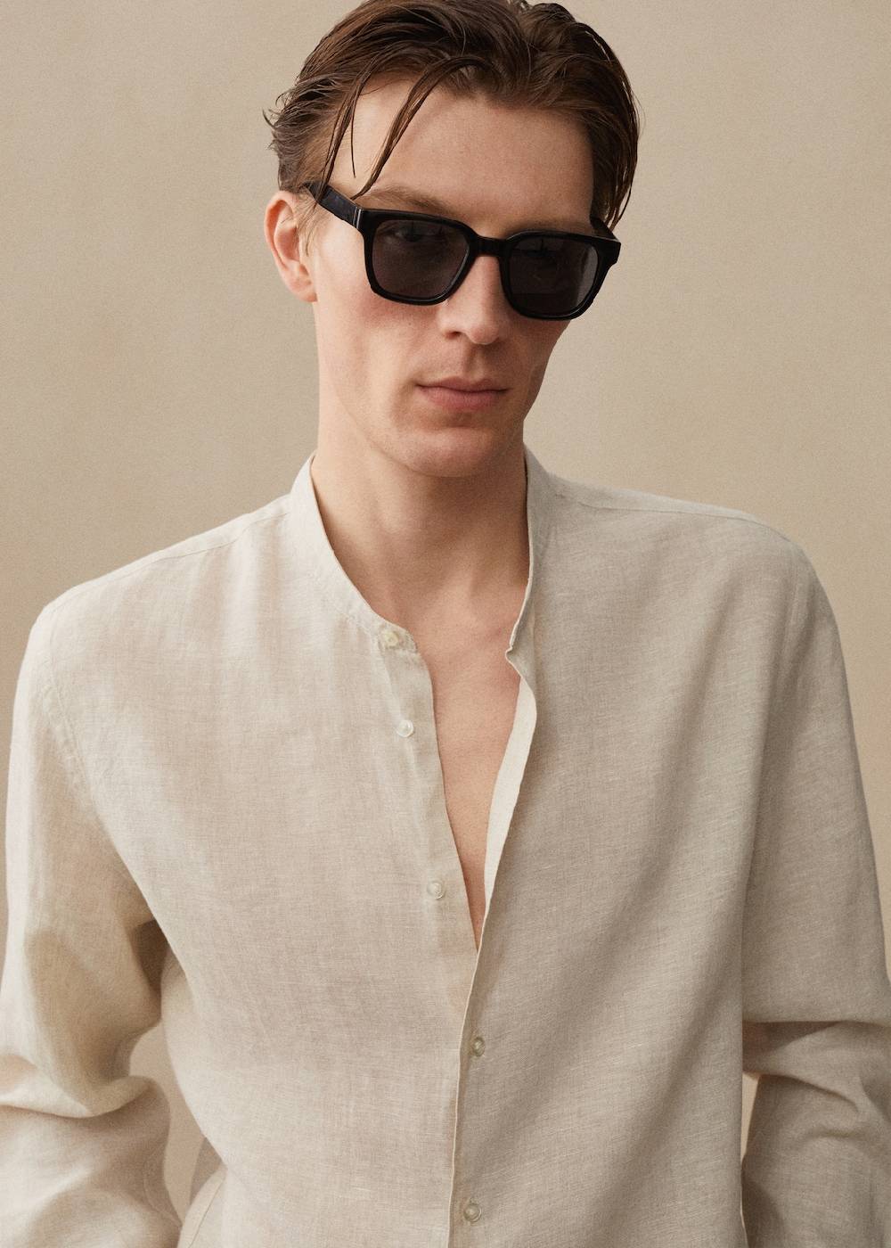 Mango Hemd aus 100 % Leinen mit Mao-Kragen Flash Sale