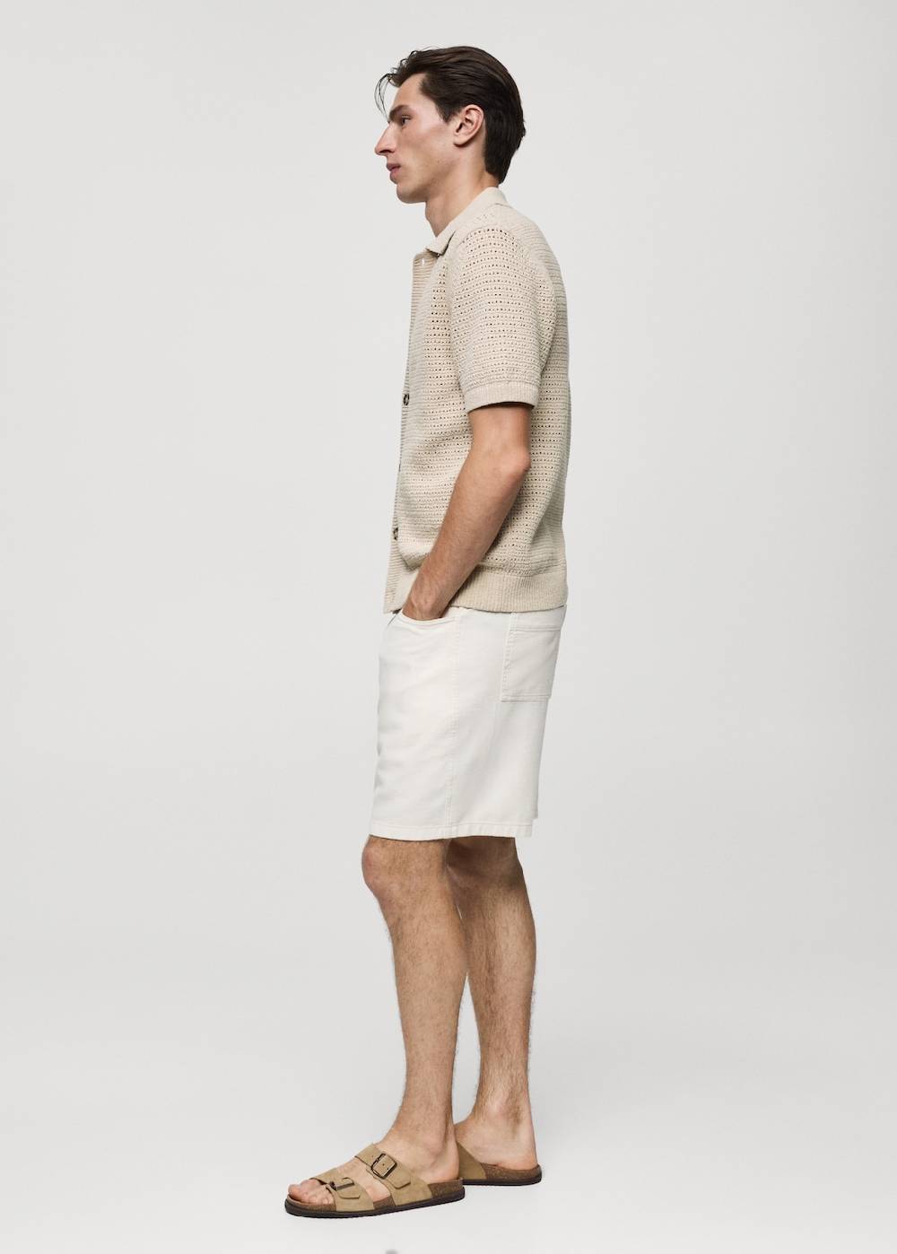 Mango Geknöpftes Strick-Poloshirt mit Lochmuster Preisnachlass