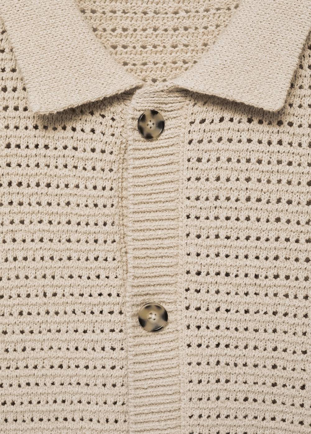 Mango Geknöpftes Strick-Poloshirt mit Lochmuster Preisnachlass