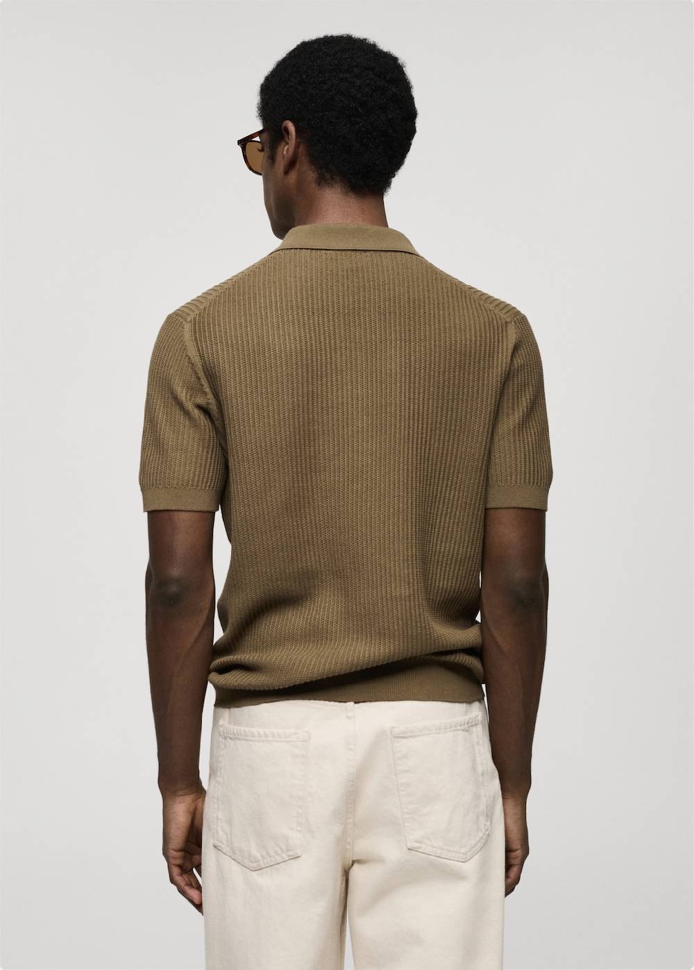 Mango Geripptes Strick-Poloshirt aus Baumwolle Große Rabatte