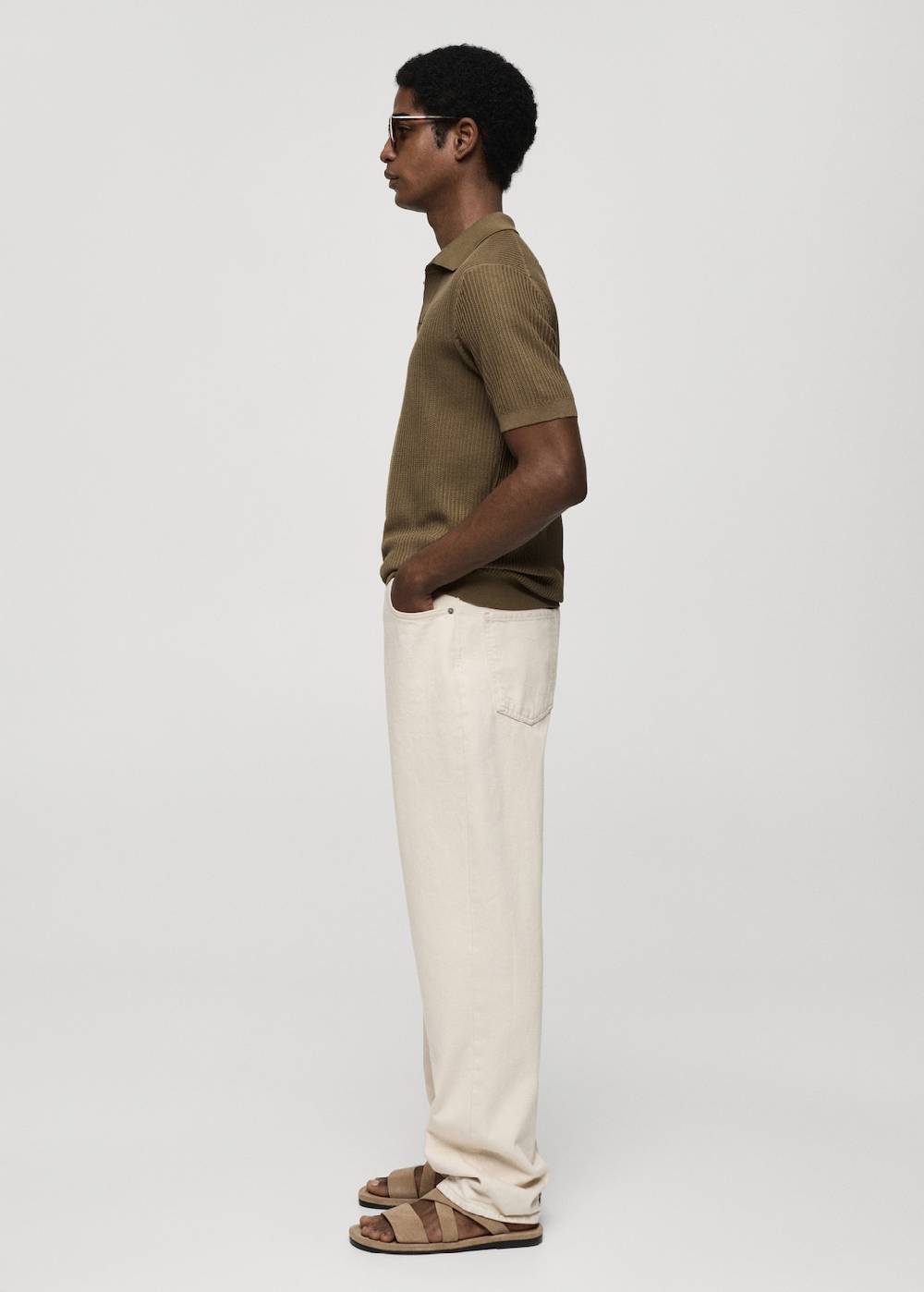 Mango Geripptes Strick-Poloshirt aus Baumwolle Große Rabatte