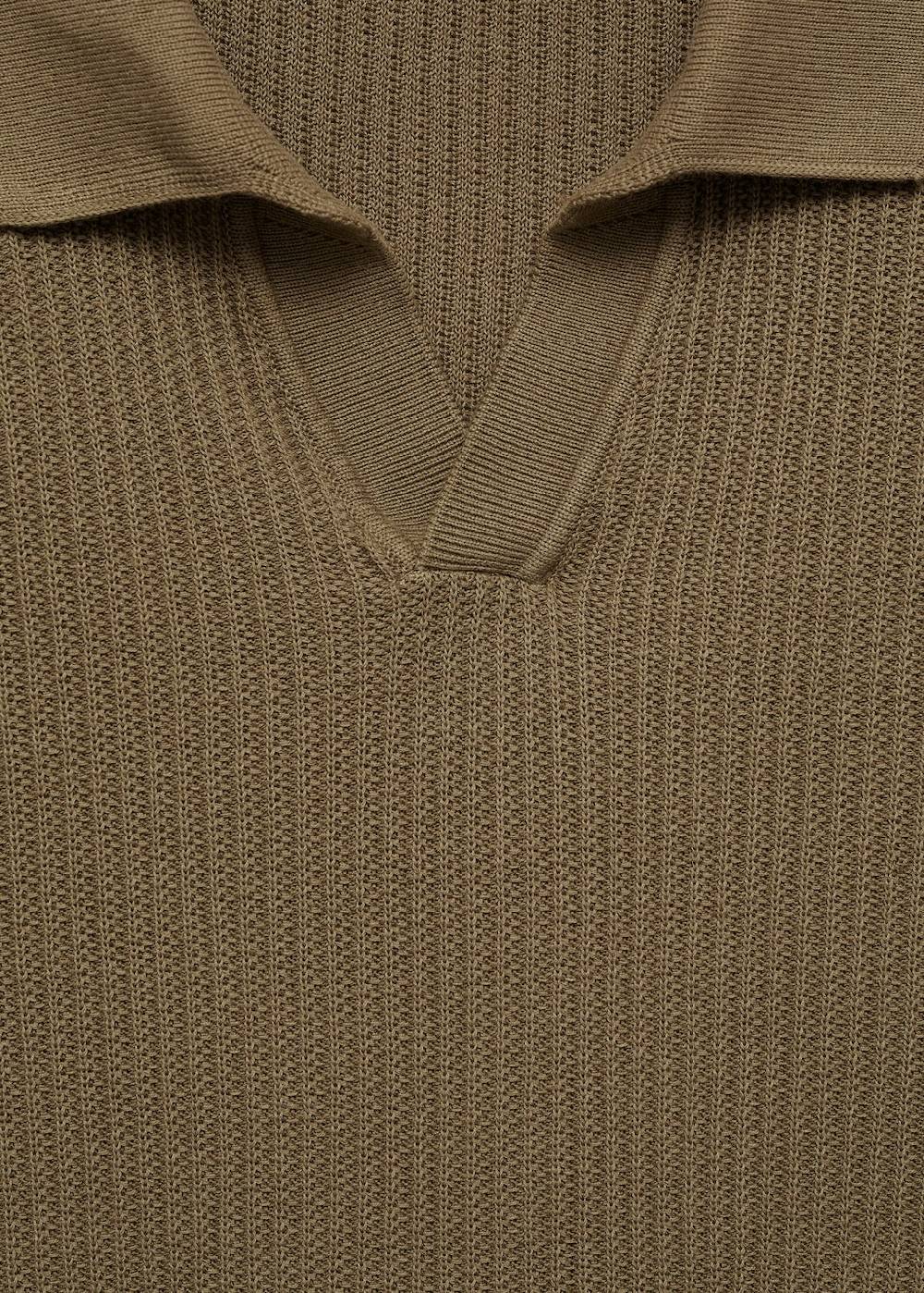 Mango Geripptes Strick-Poloshirt aus Baumwolle Große Rabatte