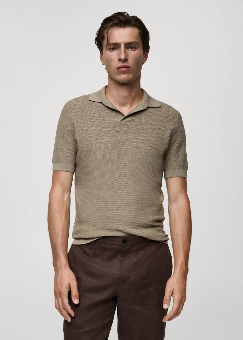 Mango Poloshirt aus Baumwolle mit Tencel in Flechtoptik