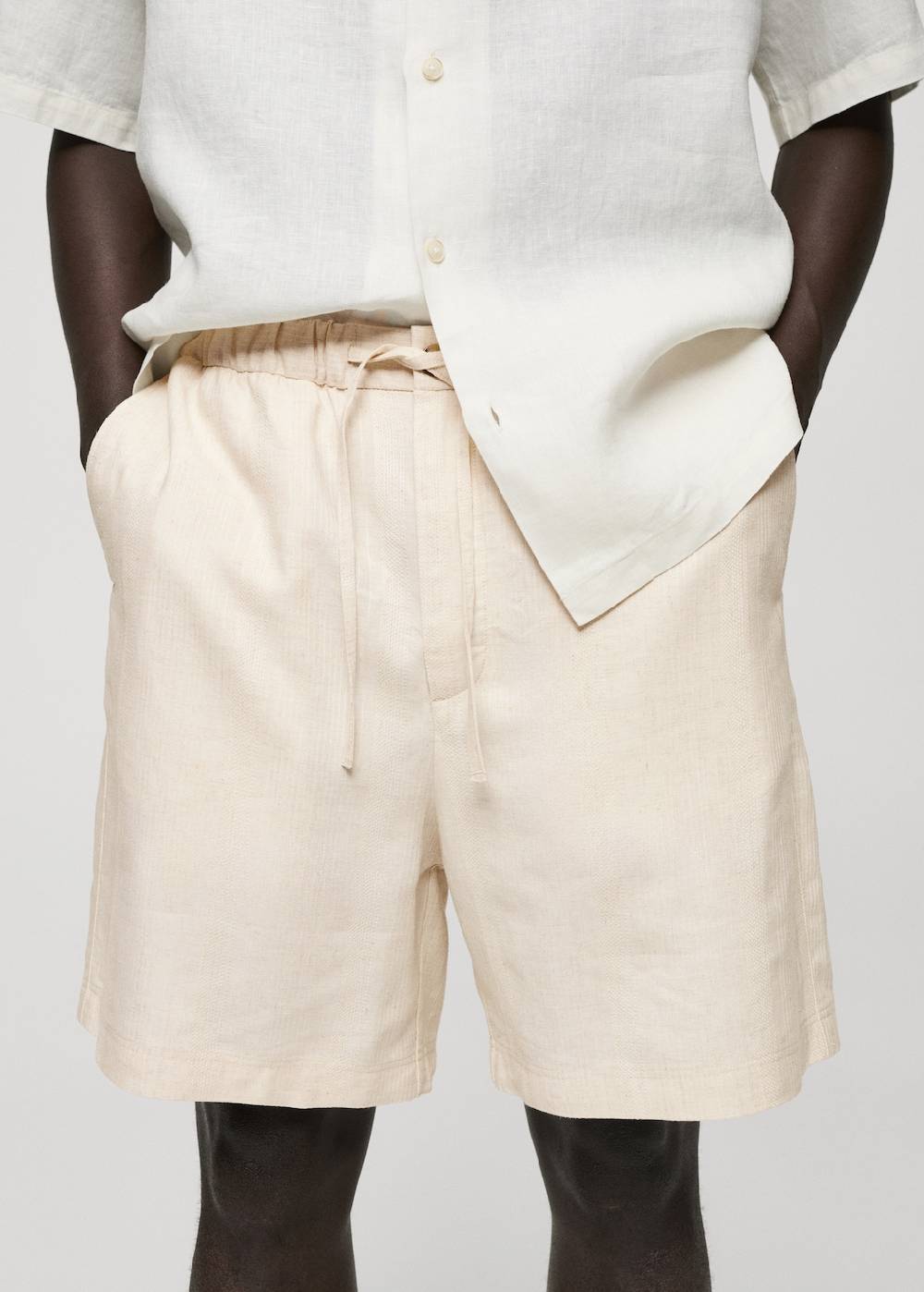 Mango Bermudashorts aus Baumwoll-Leinengemisch mit Kordelzug Großer Ausverkauf