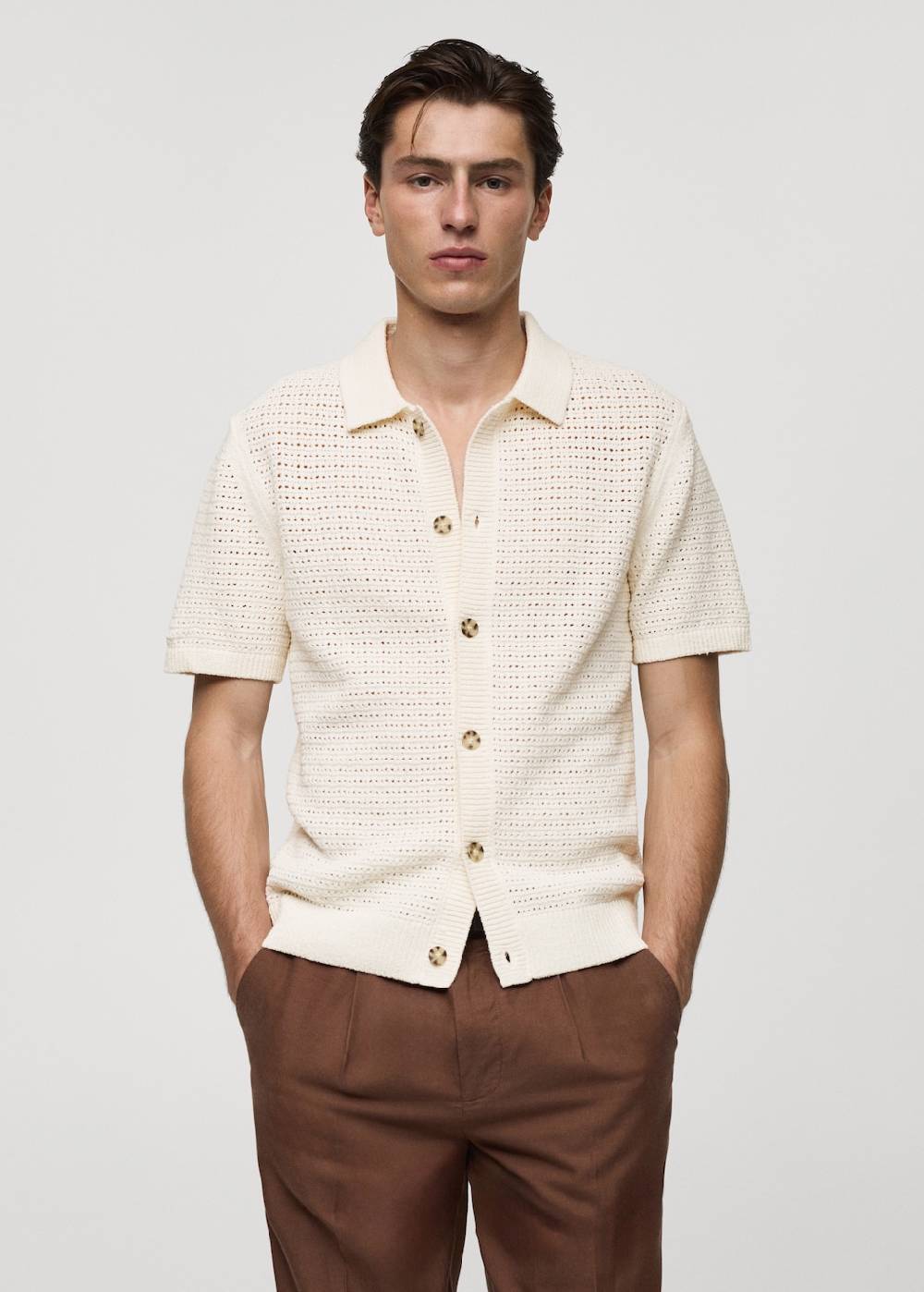 Mango Geknöpftes Strick-Poloshirt mit Lochmuster Flash Sale