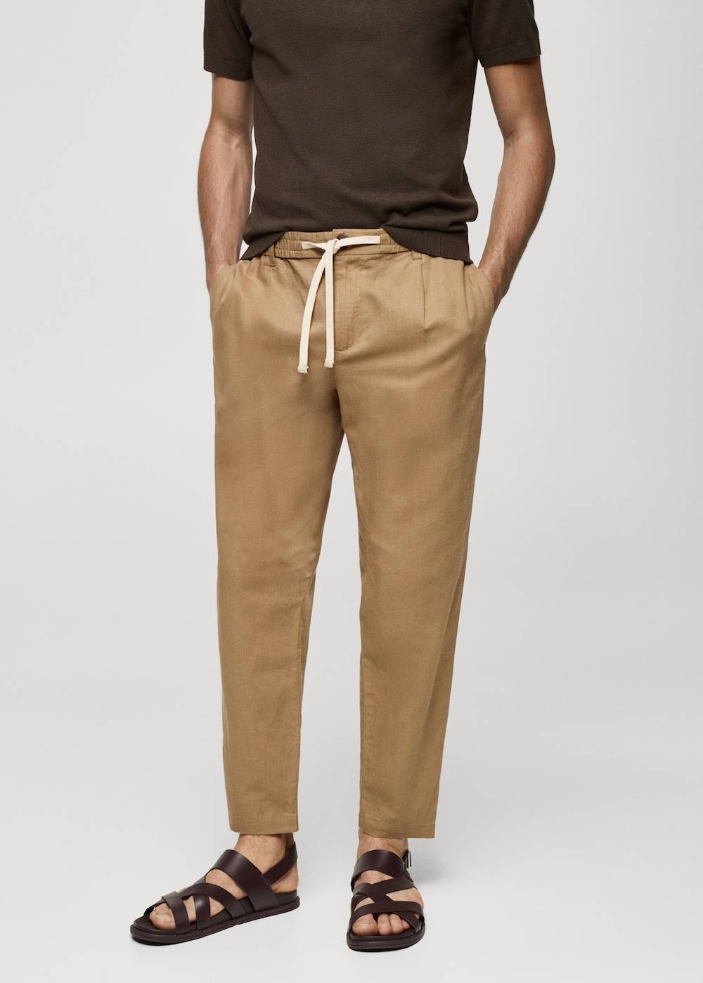 Mango Slim Fit-Leinenhose mit Kordel Begrenztes Angebot