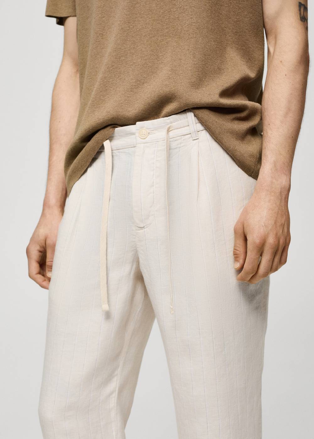 Mango Gestreifte Hose aus 100 % Leinen mit Kordel Saisonale Angebote