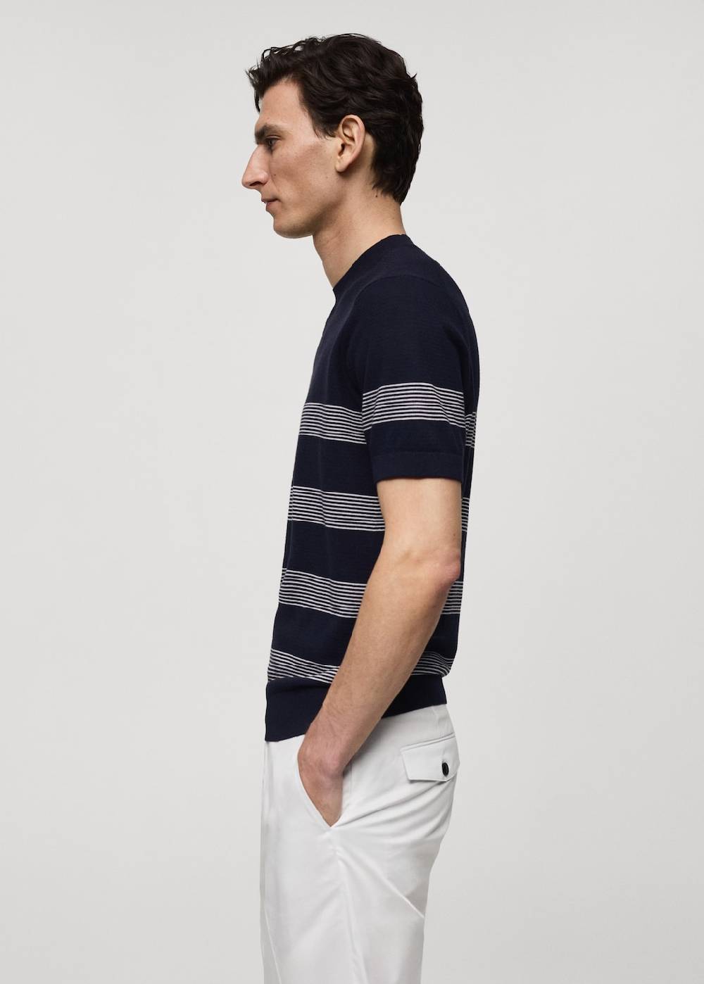 Mango Gestreiftes Strick-T-Shirt aus Baumwolle mit Modal Nur für heute