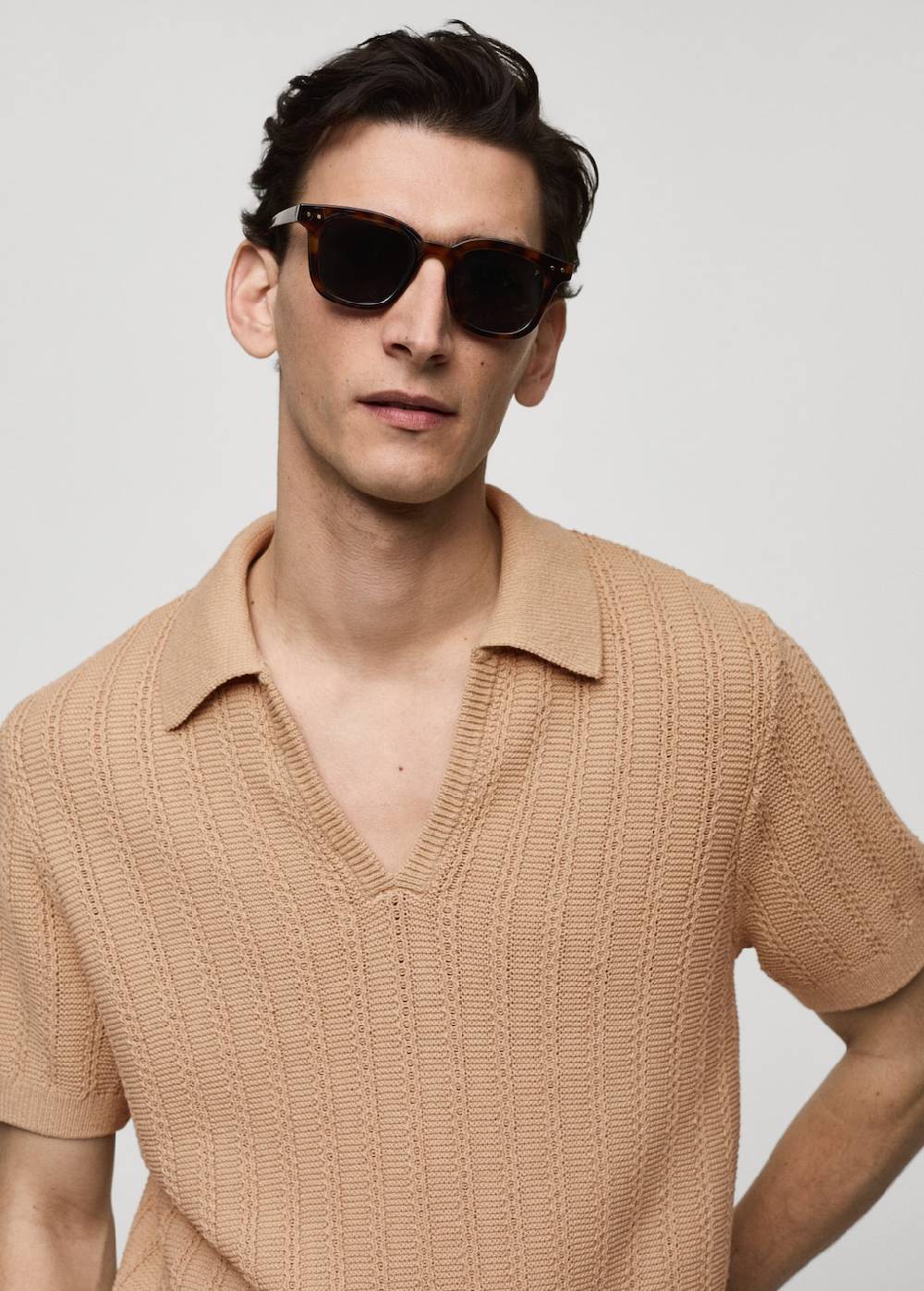 Mango Baumwoll-Poloshirt mit großem Perlmuster Tiefpreis