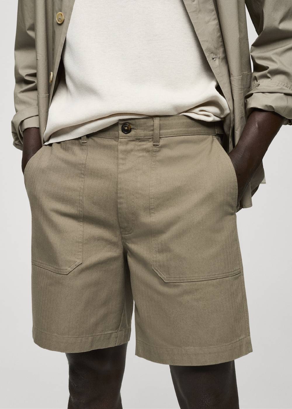 Mango Bermudashorts aus 100 % Baumwolle mit Fischgratmuster Letzte 3 Tage