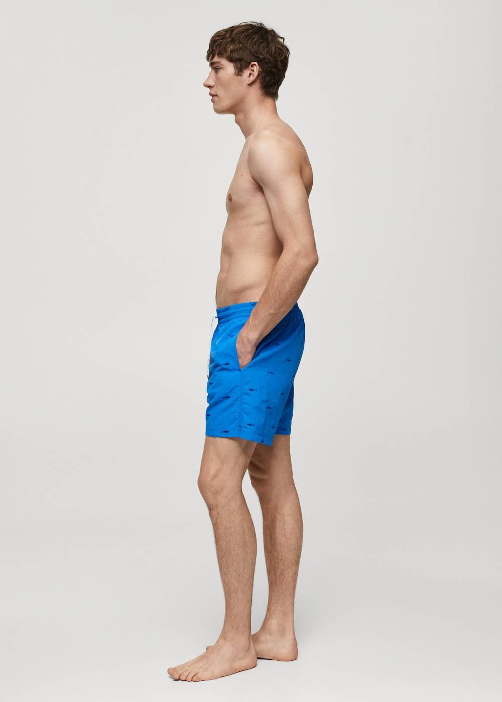 Mango Badeshorts mit Kordelzug und aufgesticktem Fischmotiv Kostenloser Versand international