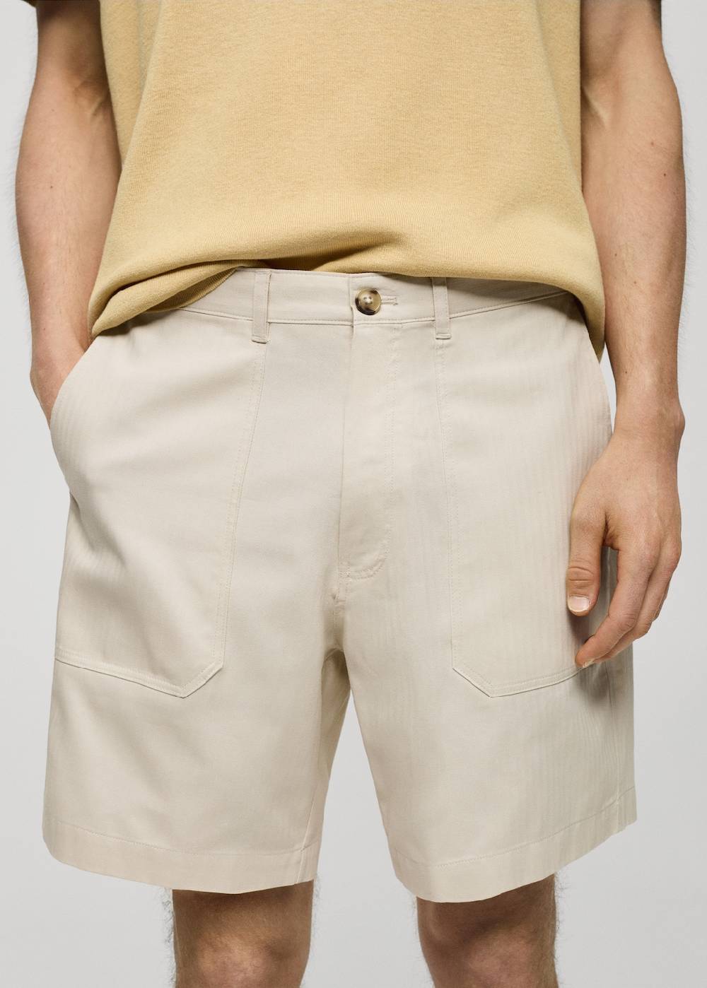 Mango Bermudashorts aus 100 % Baumwolle mit Fischgratmuster Auslauf