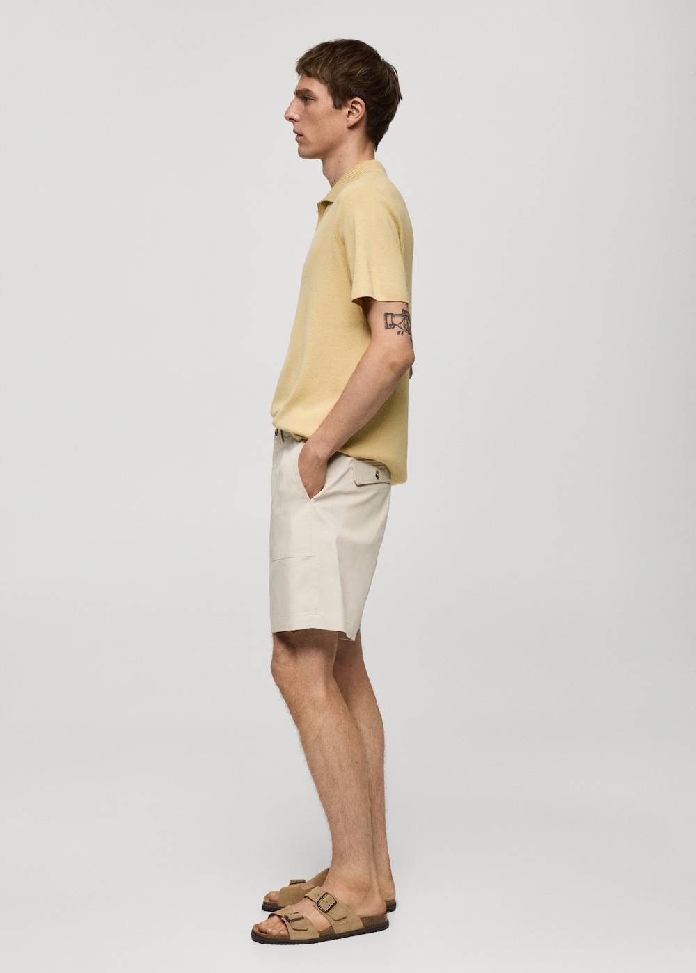 Mango Bermudashorts aus 100 % Baumwolle mit Fischgratmuster Auslauf