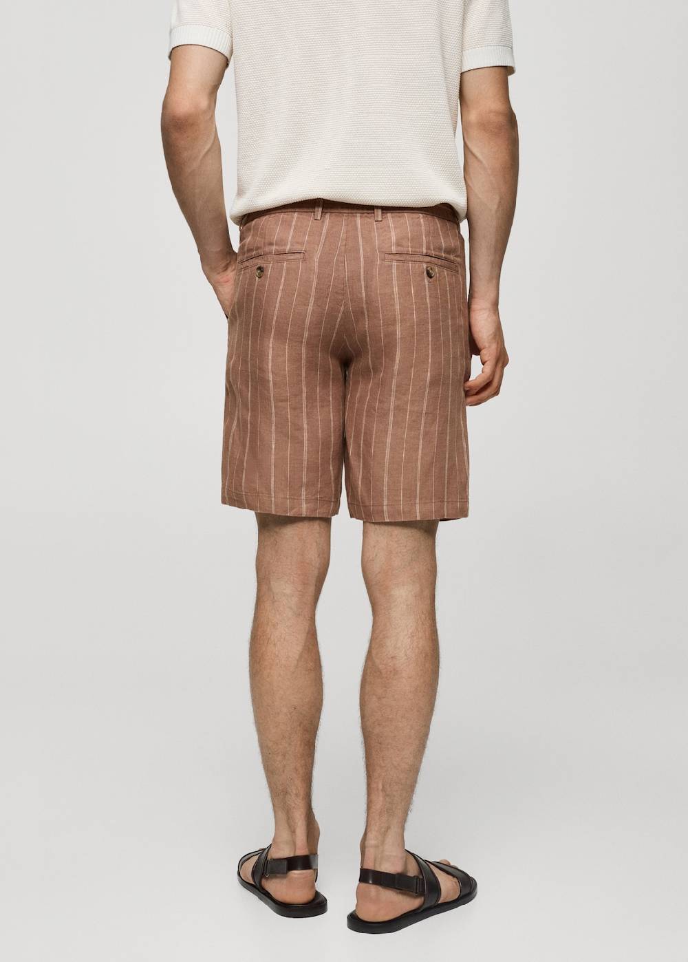 Mango Gestreife Bermudashorts aus 100 % Leinen mit Kordelzug Großer Ausverkauf