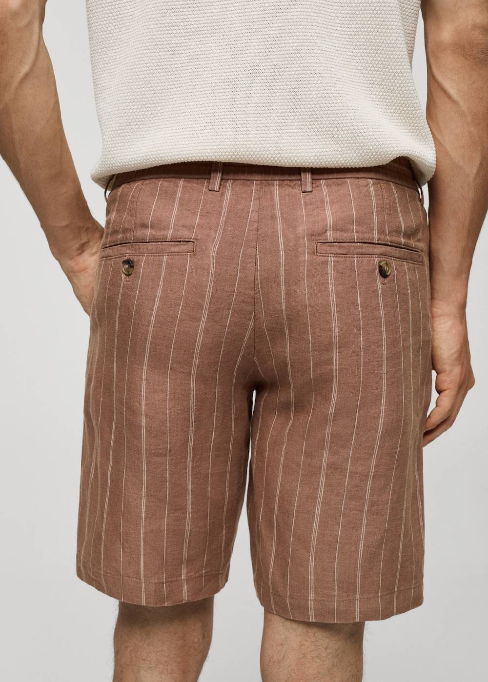 Mango Gestreife Bermudashorts aus 100 % Leinen mit Kordelzug Großer Ausverkauf