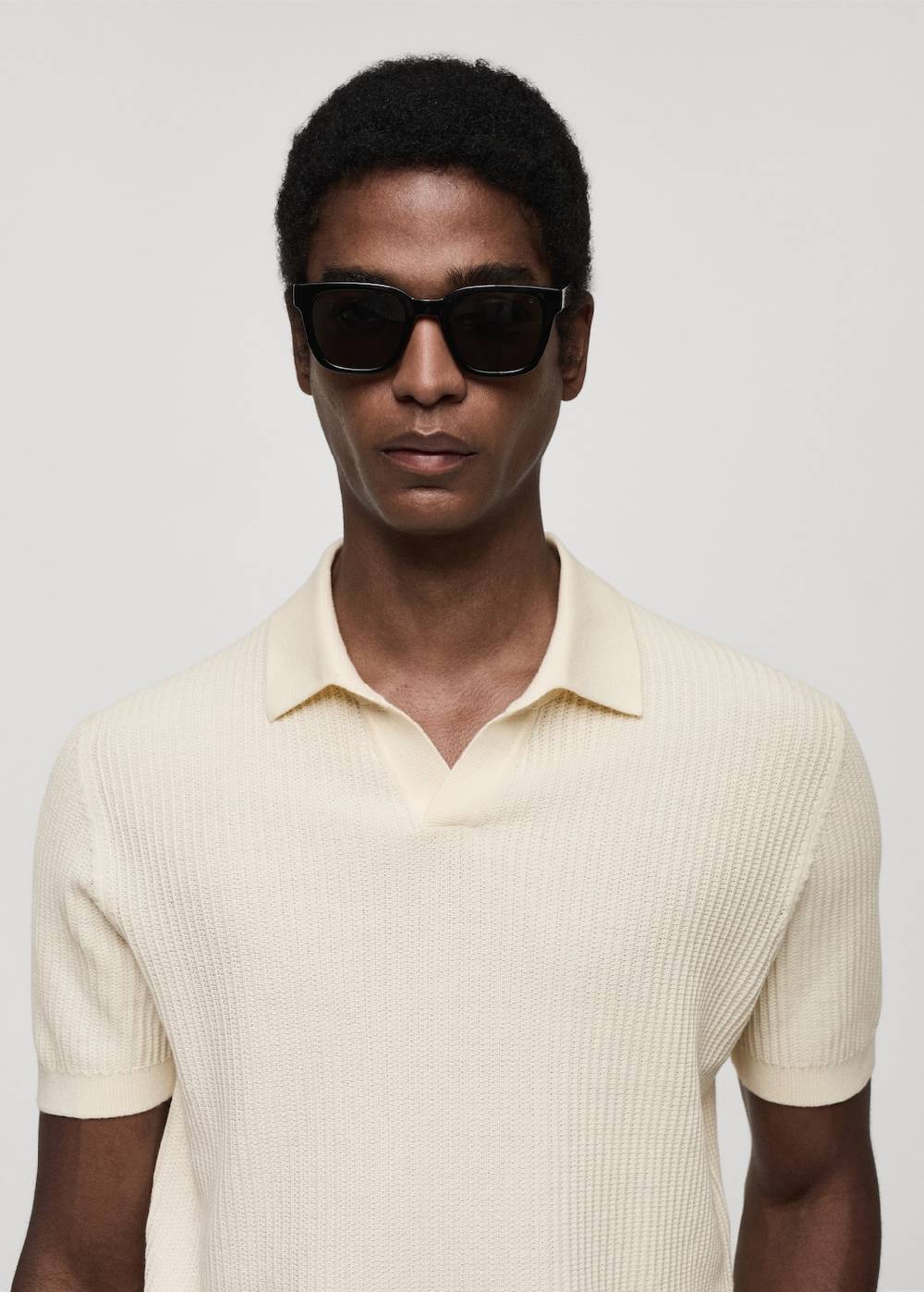 Mango Geripptes Strick-Poloshirt aus Baumwolle Online Shopping