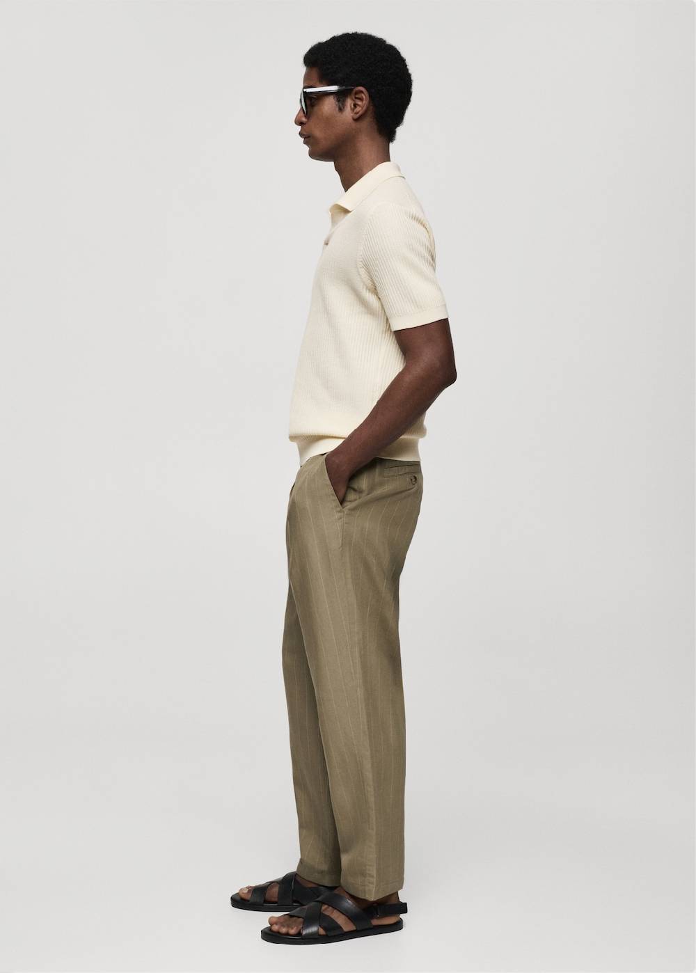 Mango Geripptes Strick-Poloshirt aus Baumwolle Online Shopping