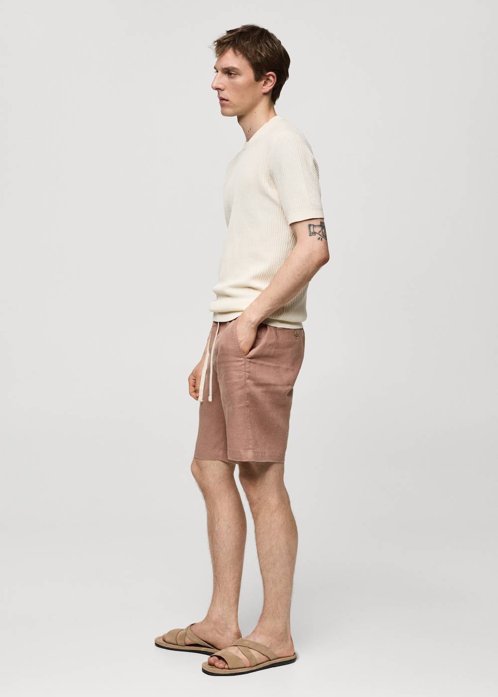 Mango Bermudashorts aus 100 % Leinen mit Kordel Räumungsverkauf