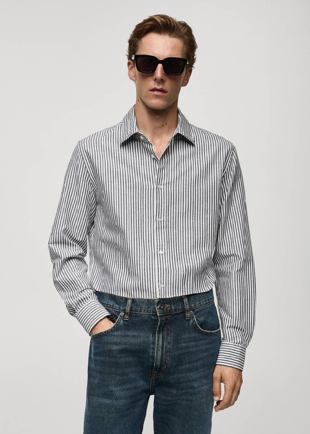 Mango Gestreiftes Regular-Fit-Hemd aus Leinen mit Baumwolle Jubiläumsangebot