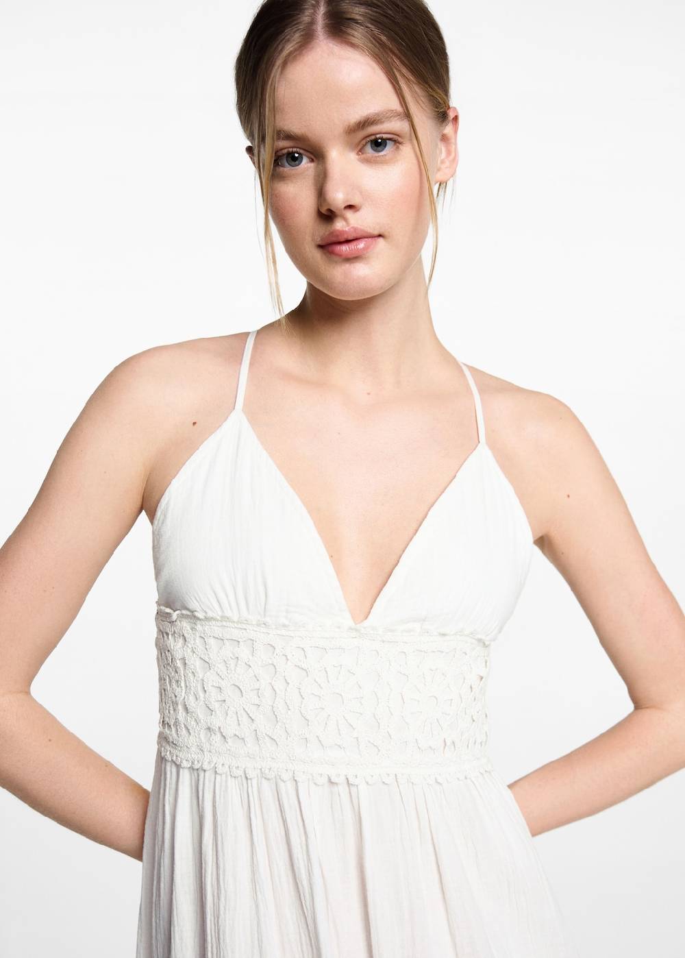 Mango Maxi-Kleid mit besticktem Volant Clearance-Verkauf