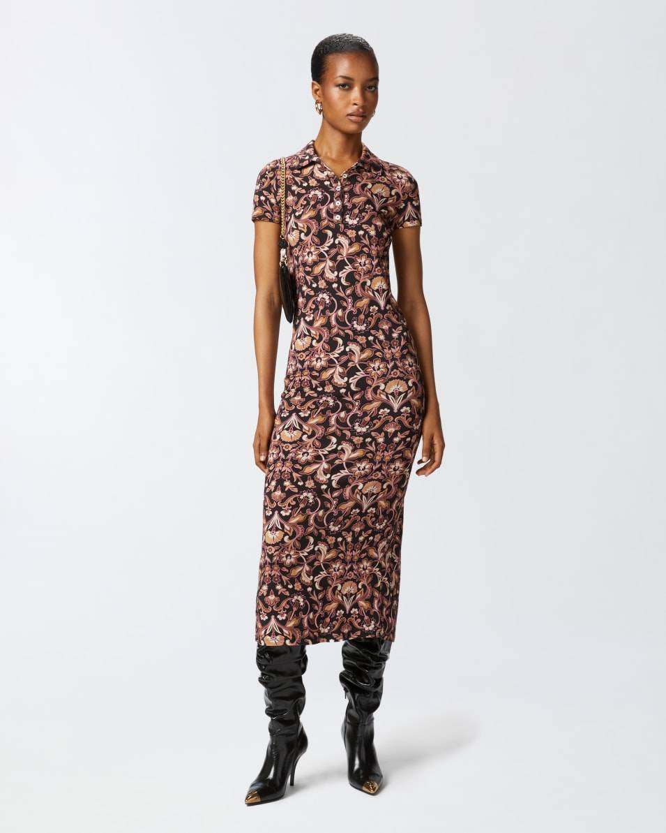 Pinko Langes geblümtes Kleid mit kurzen Ärmeln Preisnachlass