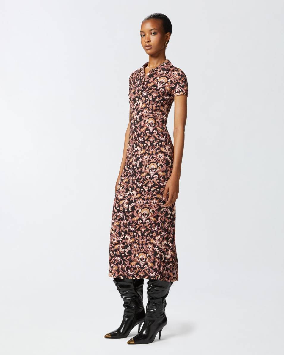 Pinko Langes geblümtes Kleid mit kurzen Ärmeln Preisnachlass