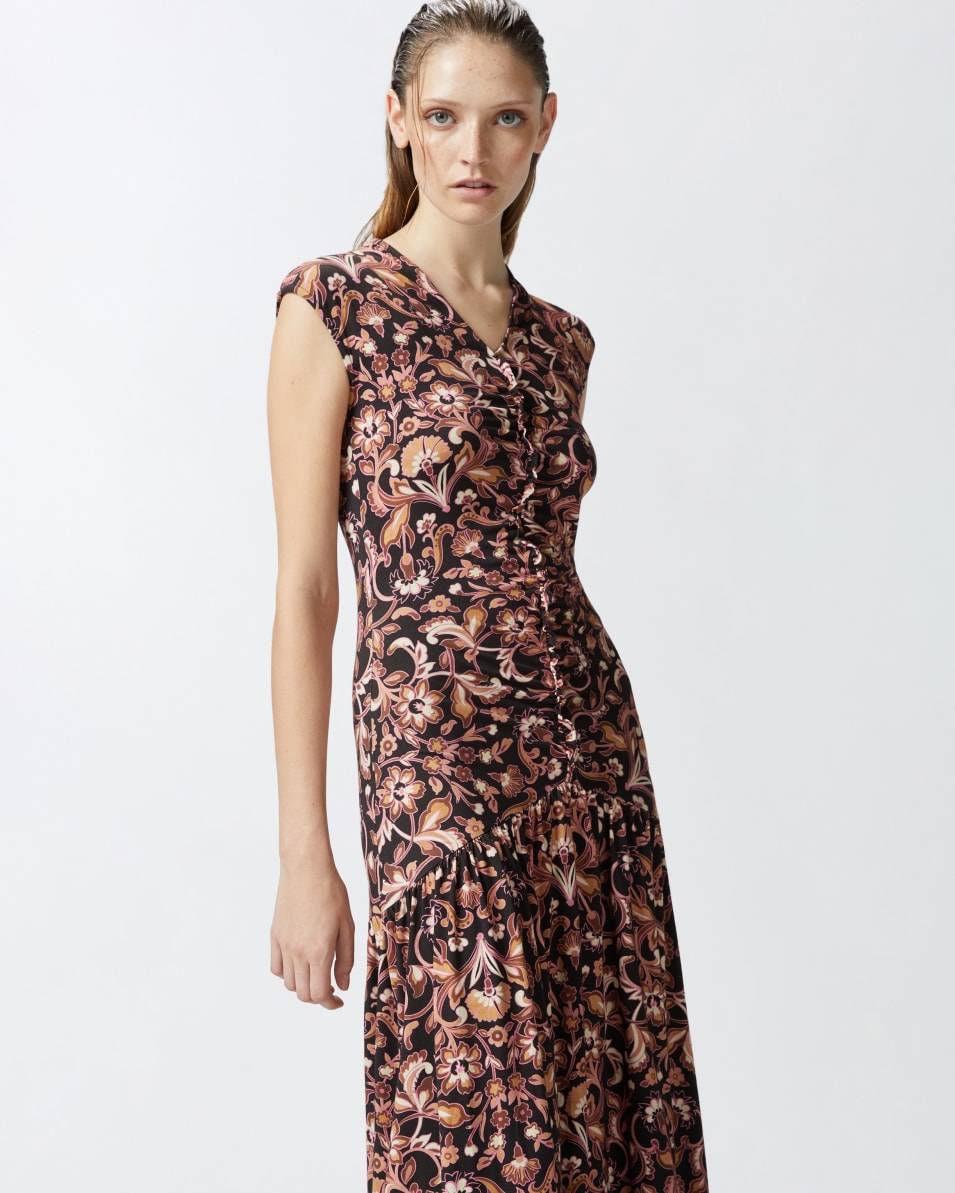 Pinko Langes geblümtes Kleid mit Volant am Saum Black Friday