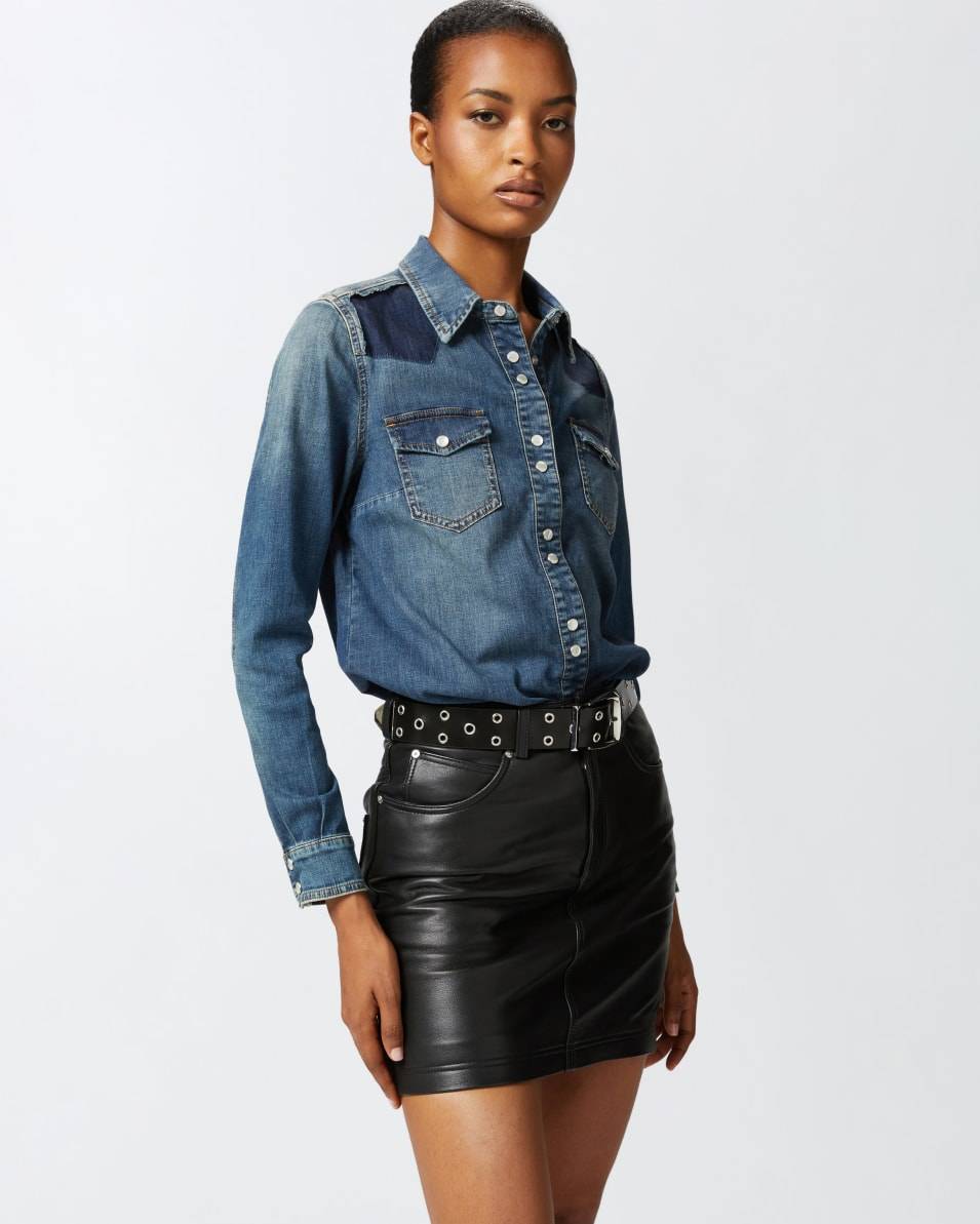 Pinko Leichtes Hemd aus blauem Twill mit Stretchanteil Weihnachtsangebot