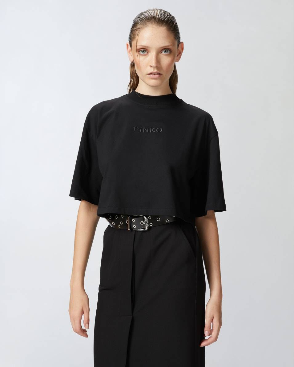 Pinko Cropped-T-Shirt mit Logo-Stickerei Top Angebot