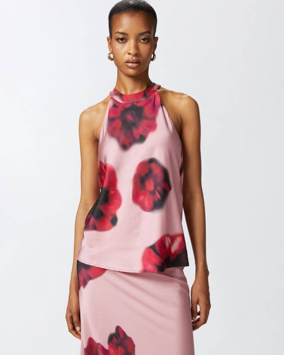 Pinko Ärmelloses Top aus Satin mit Blumenprint Räumungsverkauf