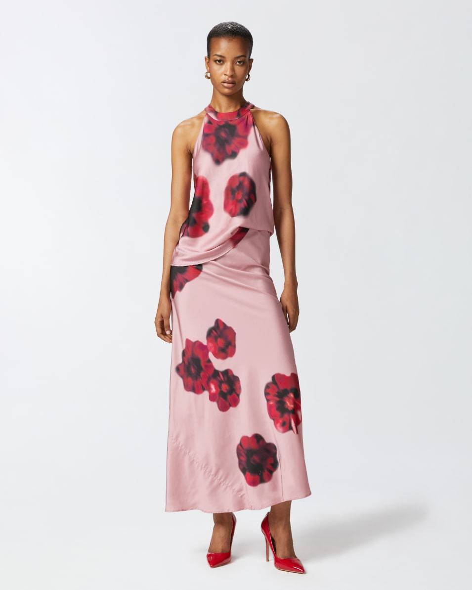 Pinko Ärmelloses Top aus Satin mit Blumenprint Räumungsverkauf
