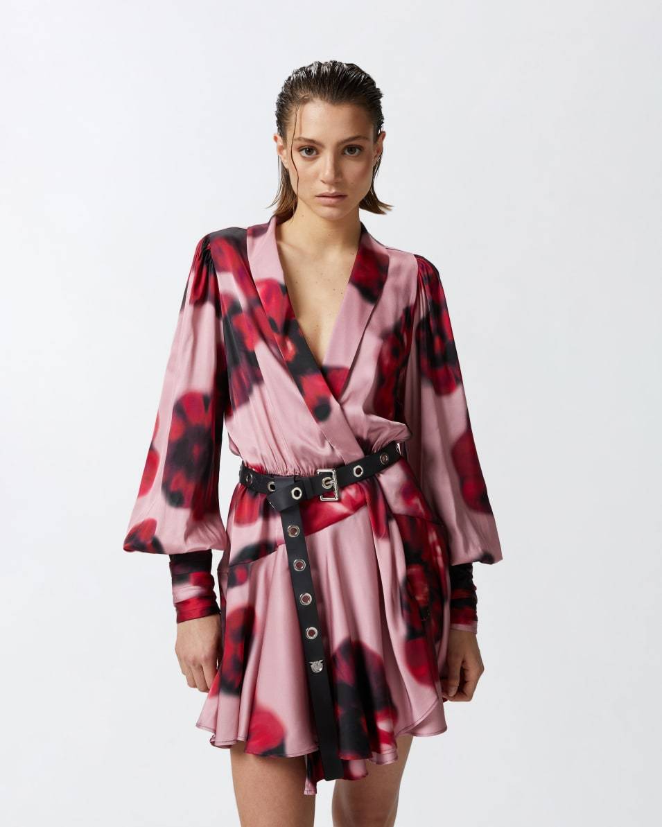 Pinko Tief ausgeschnittenes Minikleid mit Blumenprint Sonderangebote
