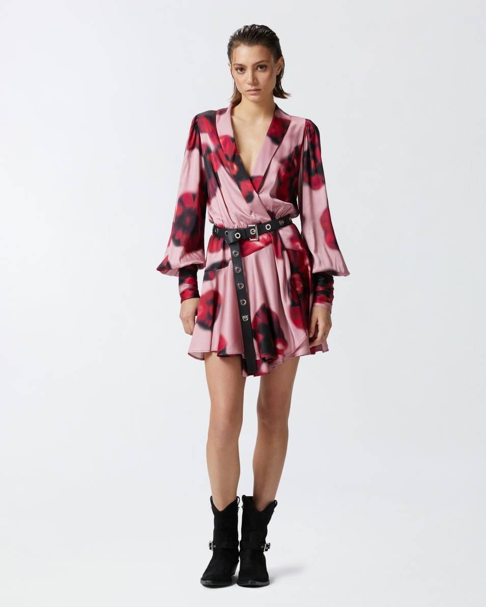 Pinko Tief ausgeschnittenes Minikleid mit Blumenprint Sonderangebote
