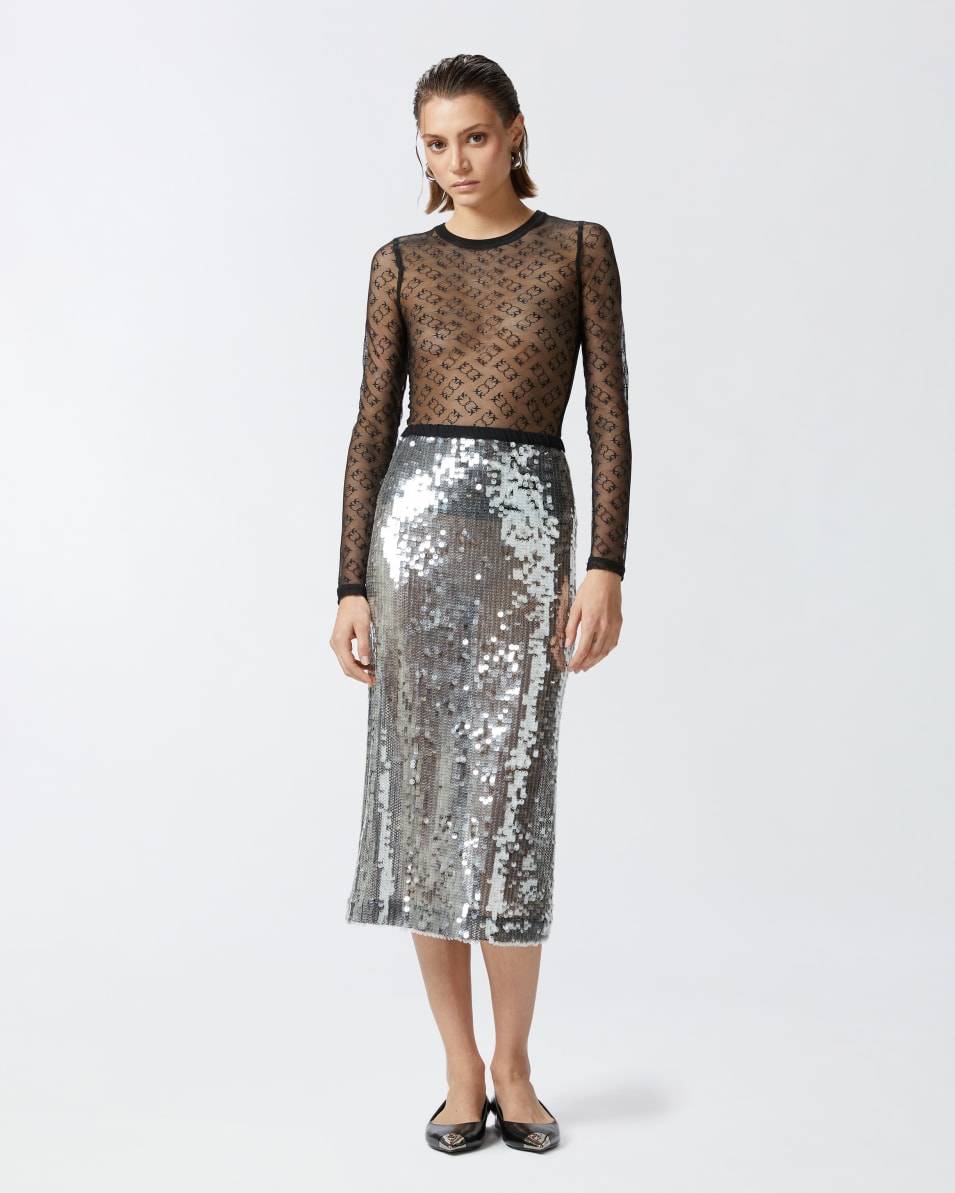 Pinko Langarm-Shirt aus transparenter Spitze Monogram Rabatte dieses Monats