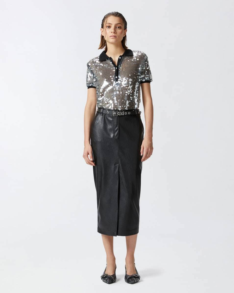 Pinko Halbtransparentes Pailletten-Poloshirt Auslauf