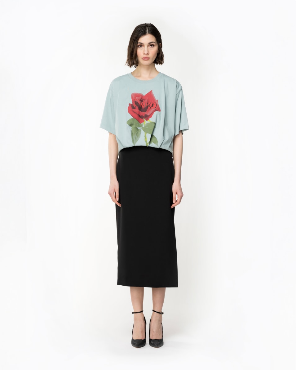 Pinko Cropped-T-Shirt mit Rosen-Print Saisonschlussverkauf