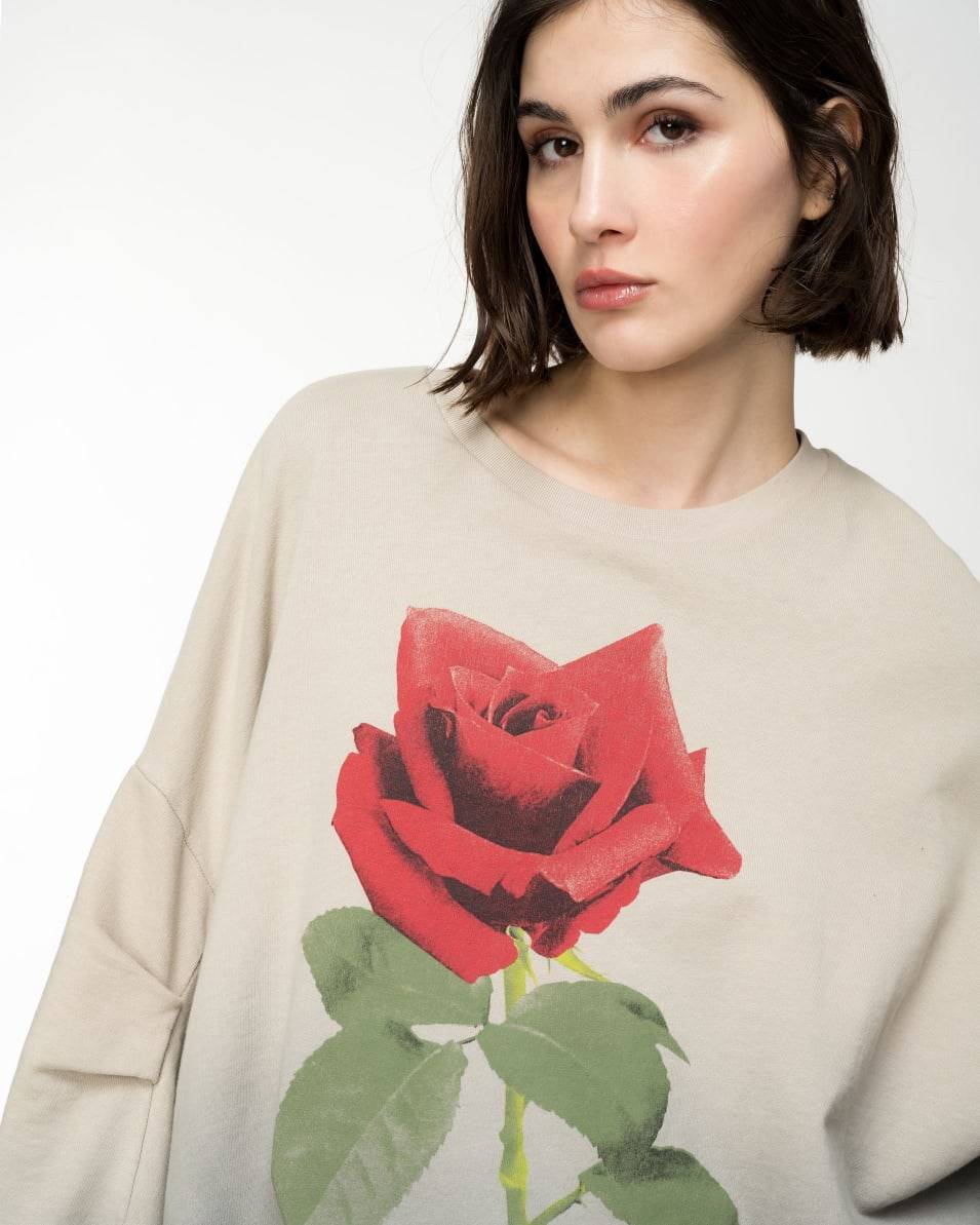 Pinko Farbverlauf-Sweatshirt mit Rosen-Print Muttertagsangebot